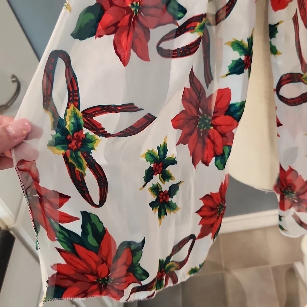 JC Penny's Satin Sheer Christmas Ribbon Poinsettea Holiday Wrap Scarf Holiday
